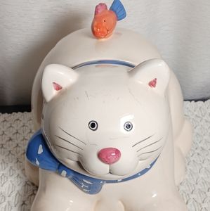 Vintage Coco Dowley Cat Cookie Jar 12" Kitty cat with fish Ceramic Canister